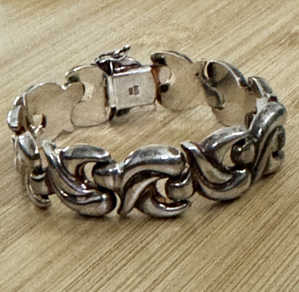 Vintage Milor Italy 925 Sterling Silver Fan Scroll Link Bracelet 7.5” 22g